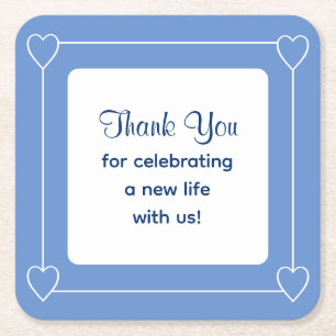 Cute Blue Baby Shower Thank You for Celebrating Square Paper Coaster