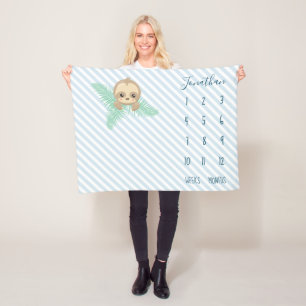 Cute Blue Baby Sloth Baby Milestone Fleece Blanket