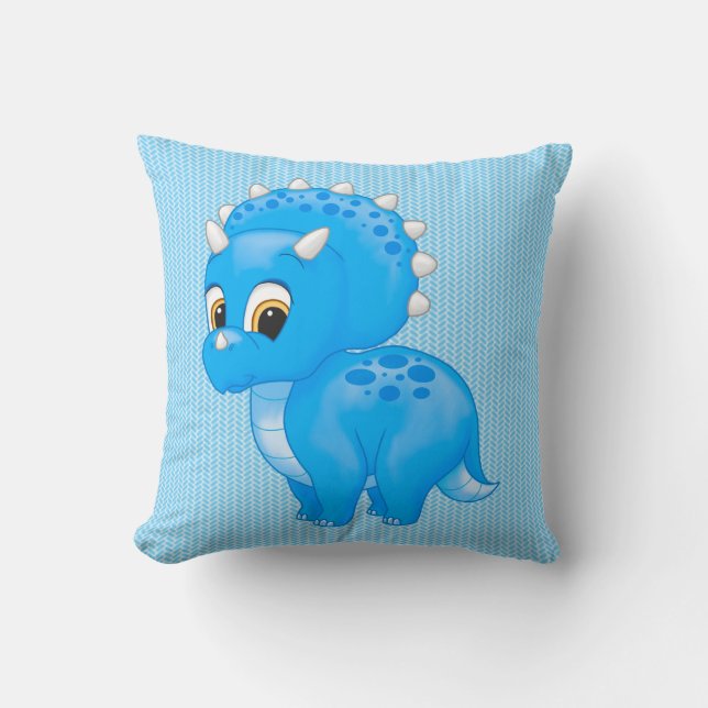 Cute Blue Baby Triceratops Dinosaur Cushion (Front)