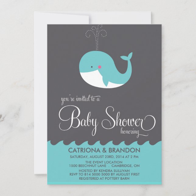 Cute Blue Baby Whale Baby Shower Invite (Front)