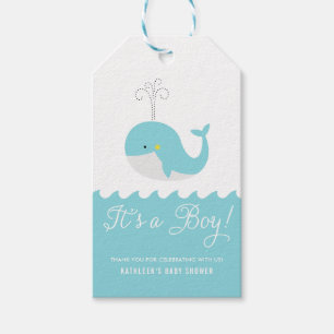Cute Blue Baby Whale It's a Boy Baby Shower Tag