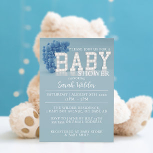 Cute Blue Balloon Arch Boy Baby Shower Invitation