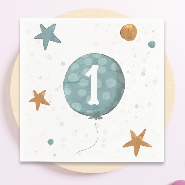 Cute Blue Balloon Boy 1st Birthday Party Napkin (Creator Uploaded)