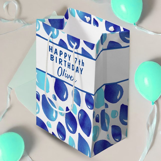 Cute Blue Balloon Pattern Boy`s Birthday  Medium Gift Bag (Creator Uploaded)