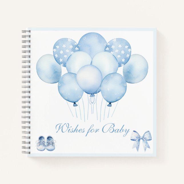 Cute Blue Balloons Baby Shower Guest Book (Front)