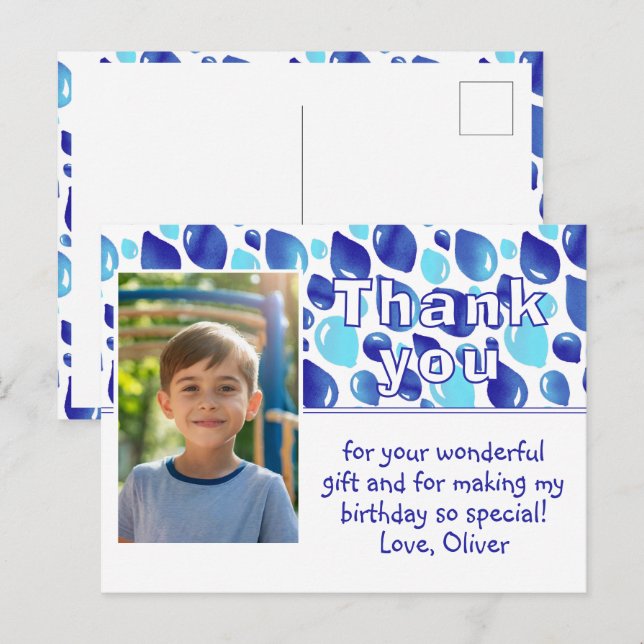 Cute Blue Balloons Boy Photo Birthday Thank You Postcard (Front/Back)