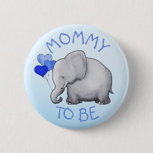 Cute Blue Balloons Elephant Baby Shower Mum-to-Be 6 Cm Round Badge