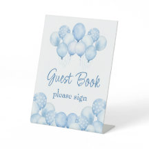 Cute Blue Balloons Guest Book Pedestal Sign