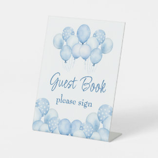 Cute Blue Balloons Guest Book Pedestal Sign