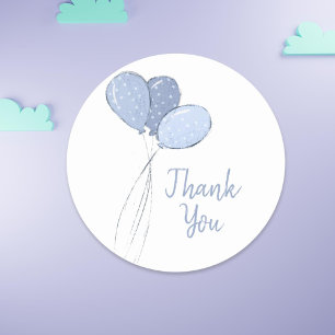 Cute Blue Balloons Thank You Classic Round Sticker