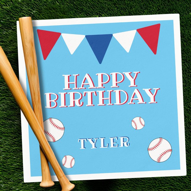 Cute Blue Baseball Kids Birthday Party Napkin (Creator Uploaded)
