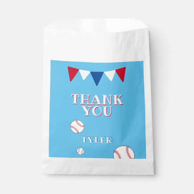 Cute Blue Baseball Kids Birthday Thank you Favour Bag (Front)