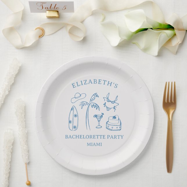Cute Blue Beach Theme Bachelorette Party Paper Plate (Wedding)