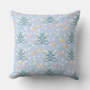 Cute Blue Bear and Fish Seamless Pattern Cushion