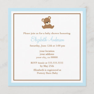 Cute Blue Bear Baby Shower Invitation