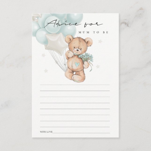Cute Blue Bear Balloon Advice For Mum Baby Shower Enclosure Card (Front)