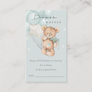 Cute Blue Bear Balloon Diaper Raffle Baby Shower Enclosure Card