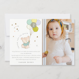 Cute Blue Bear Balloon Photo Any Age Birthday Thank You Card