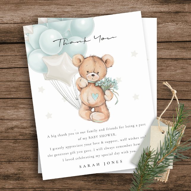 Cute Blue Bear Bearly Wait Balloon Baby Shower Postcard (Creator Uploaded)