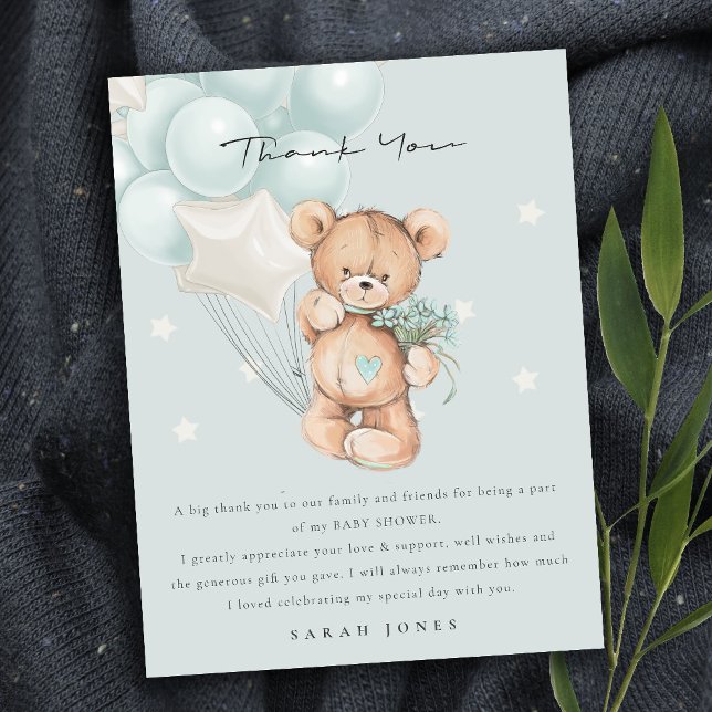 Cute Blue Bear Bearly Wait Balloon Baby Shower Postcard (Creator Uploaded)