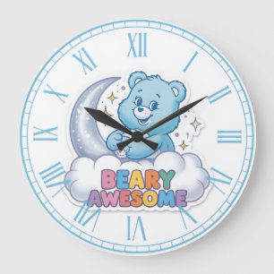 Cute Blue Bear Moon & Stars "Beary Awesome" Nurser Large Clock