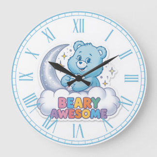 Cute Blue Bear Moon & Stars "Beary Awesome" Nurser Large Clock