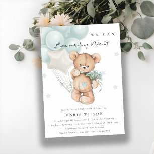 Cute Blue Bearly Wait Balloon Baby Shower Invitation