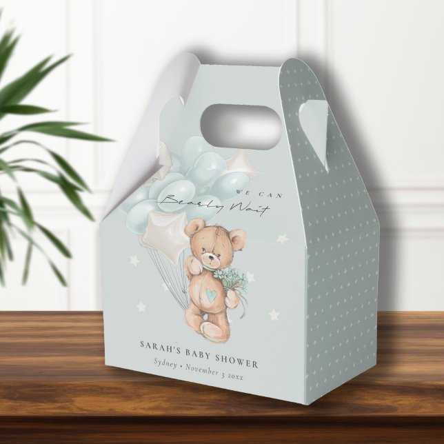 Cute Blue Bearly Wait Bear Balloon Baby Shower Favour Box (Creator Uploaded)