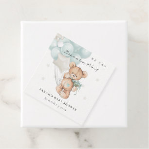 Cute Blue Bearly Wait Bear Balloon Baby Shower Favour Tags