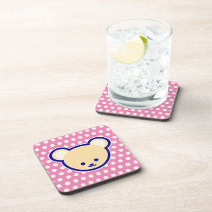Cute Blue Beige Pink Teddy Bear Cartoon Art Coaster
