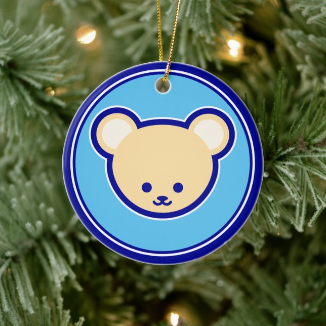 Cute Blue Beige Teddy Bear Cute Cartoon Art Ceramic Ornament (Tree)
