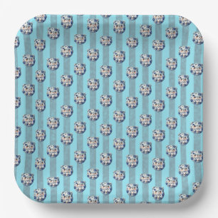 Cute Blue Berry and Stripe Teddy Bear Paper Plate