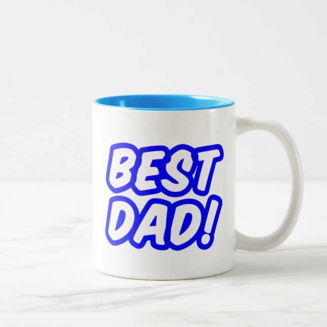 Cute Blue Best Dad Typography Two-Tone Coffee Mug (Right)