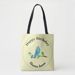 Cute Blue Bird Birthday Name Design Tote Bag