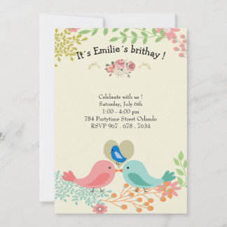 Cute blue bird Birthday Party Invitations