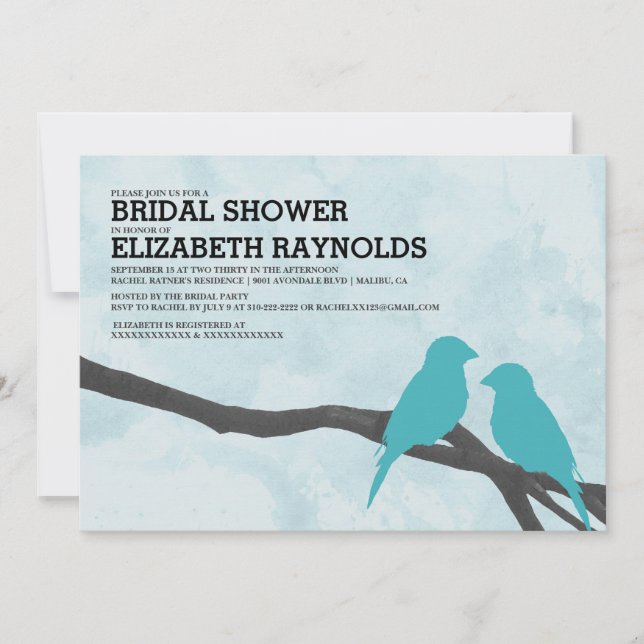 Cute Blue Bird Bridal Shower Invitations (Front)