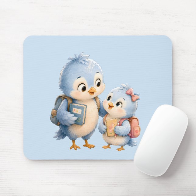 Cute Blue Bird Brother Desk Mouse Pad (With Mouse)