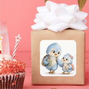 Cute Blue Bird Family Square Sticker