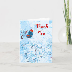 Cute Blue Bird Girly Retro Floral Fashion Thank You Card