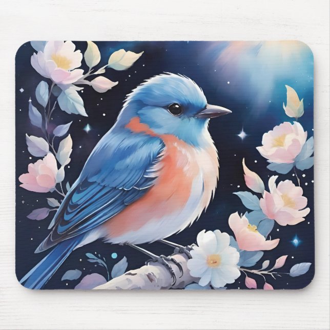 Cute blue bird illustration mouse pad (Front)