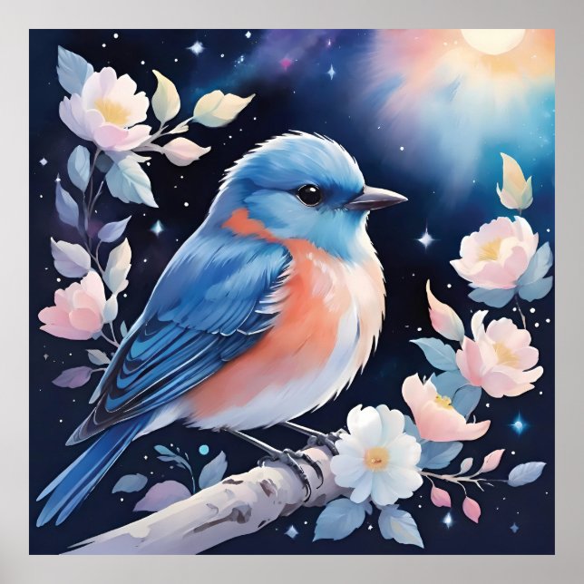 Cute blue bird illustration poster (Front)