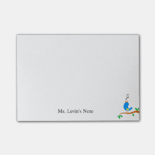 Cute Blue Bird on Tree Branch Singing Music Spring Post-it Notes