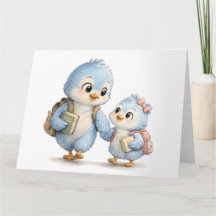 Cute Blue Bird Siblings Thank You Card