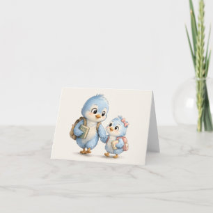 Cute Blue Bird Siblings Thank You Card