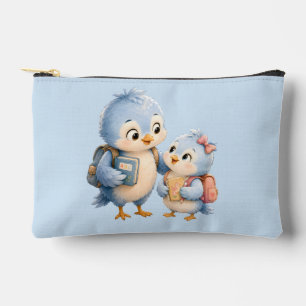 Cute Blue Bird Siblings Travel Pouch