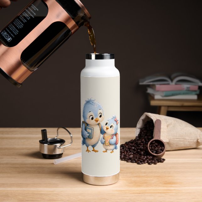 Cute Blue Bird Stainless Water Bottle (Coffee (Rotated))