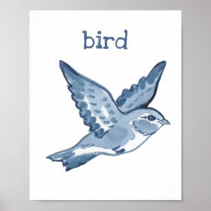 Cute Blue Bird Watercolor Animal Nature Wildlife Poster