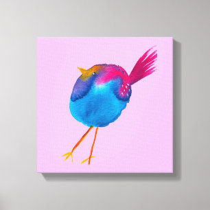 Cute blue bird watercolor canvas print