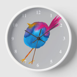 Cute blue bird watercolor clock