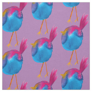 Cute blue bird watercolor fabric